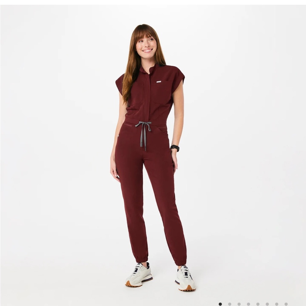 FIGS Women's Maroon Zip-Front Jumpsuit